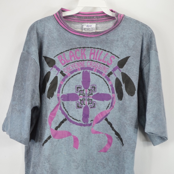 80s Black Hills South Dakota Acid Wash Shirt Gray - Picture 2 of 8